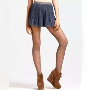 Free People Gray Accordion Metallic Dress Shorts Flouncy Flowy Sheer  L